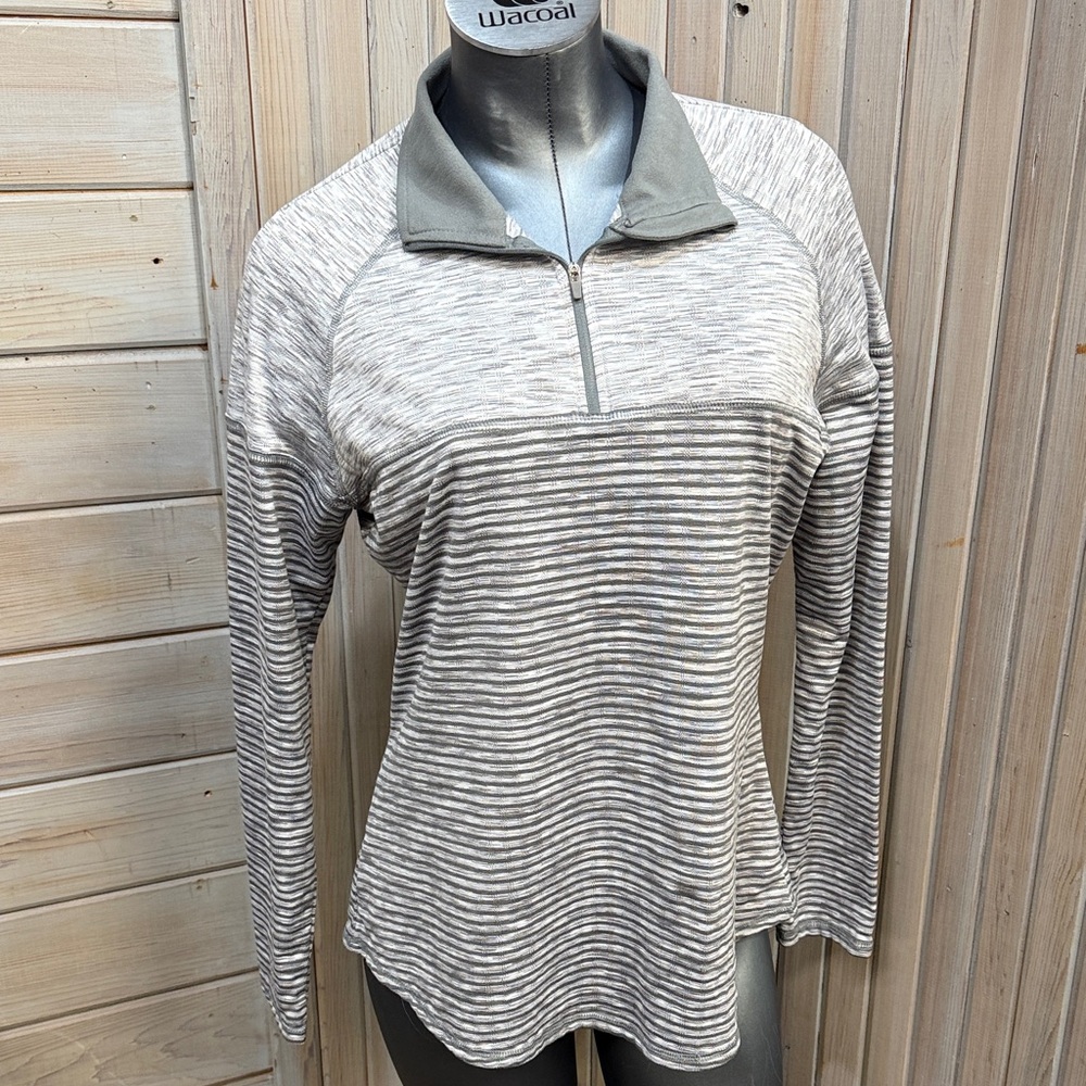 Avia Gray and White Striped Pullover